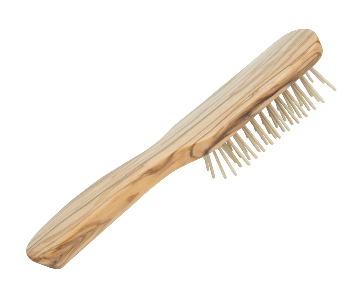Haarbürste aus Olivenholz mit Holzstiften aus Ahorn, gerade Form, 21,5 cm lang und 4cm breit, Holzbürste für jedes Haar