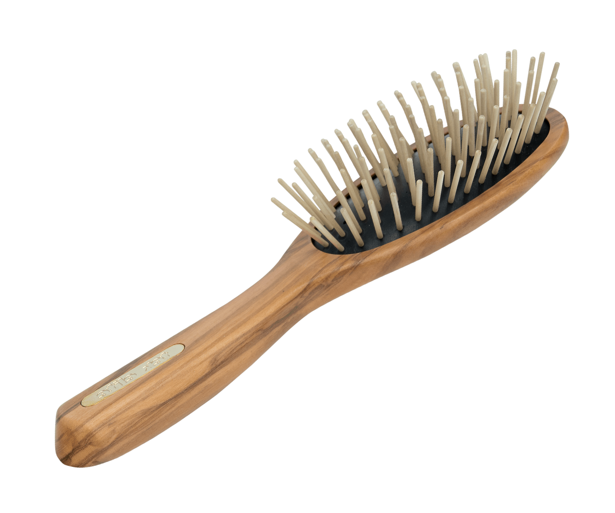 Haarbürste aus Olivenholz mit Holzstiften aus Ahorn, ovale Form, 22 cm lang und 6,5cm breit, Holzbürste für jedes Haar