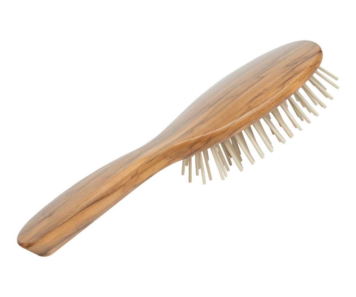 Haarbürste aus Olivenholz mit Holzstiften aus Ahorn, ovale Form, 22 cm lang und 6,5cm breit, Holzbürste für jedes Haar