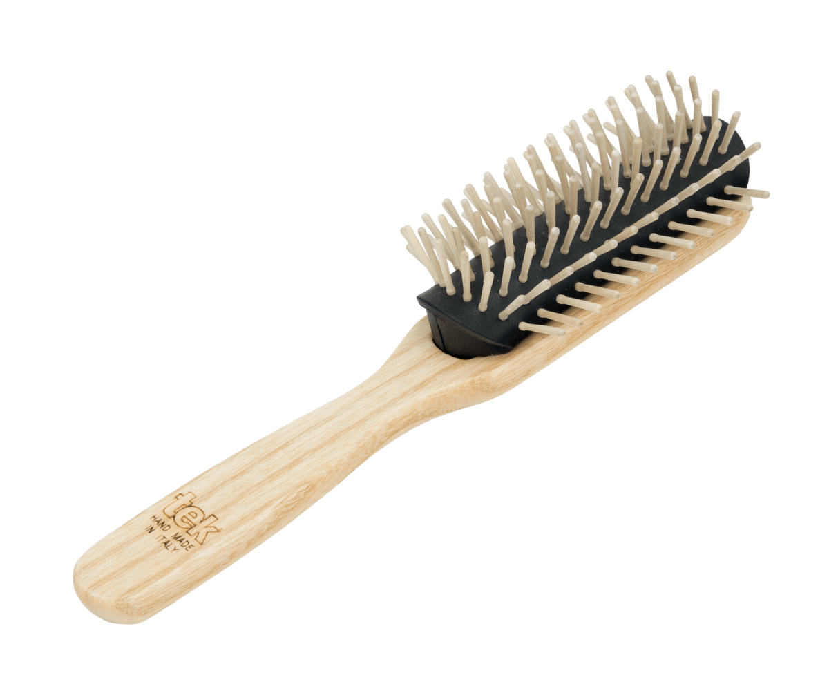 Haarbürste aus Eschenholz mit Holzstiften aus Ahorn, halbrunde Form, 21,5 cm lang und 6cm breit, Holzbürste  für jedes Haar