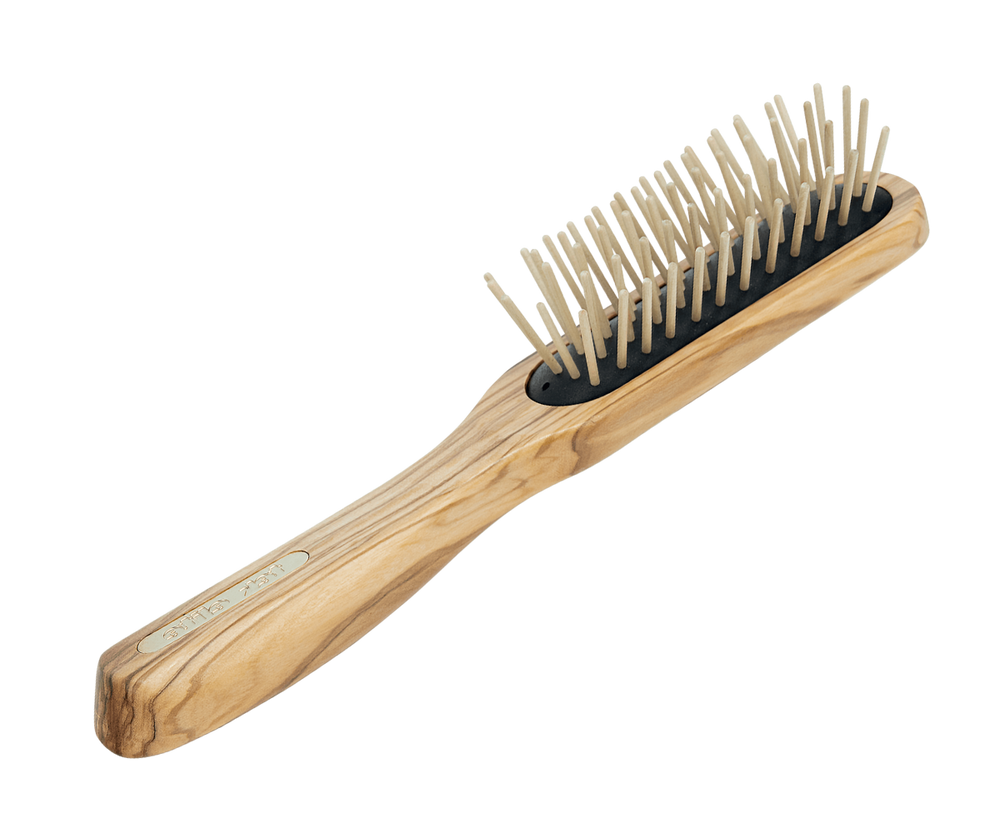 Haarbürste aus Olivenholz mit Holzstiften aus Ahorn, gerade Form, 21,5 cm lang und 4cm breit, Holzbürste für jedes Haar