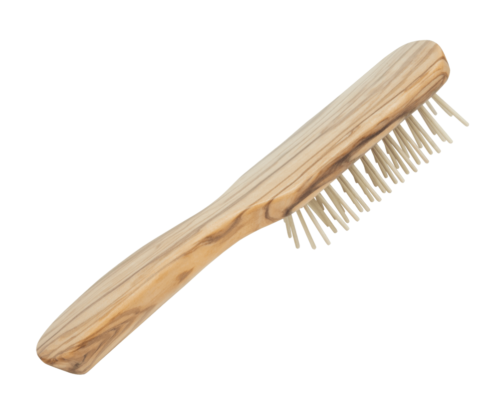 
                  
                    Haarbürste aus Olivenholz mit Holzstiften aus Ahorn, gerade Form, 21,5 cm lang und 4cm breit, Holzbürste für jedes Haar
                  
                