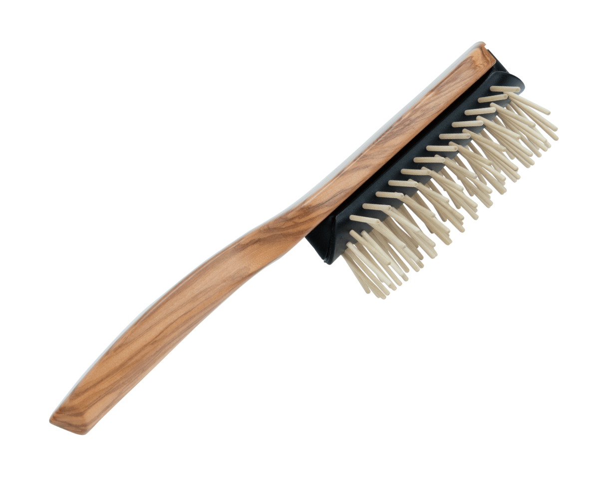 
                  
                    Haarbürste aus Olivenholz mit Holzstiften aus Ahorn, halbrund Form, 21,5 cm lang und 6cm breit, Holzbürste für jedes Haar
                  
                